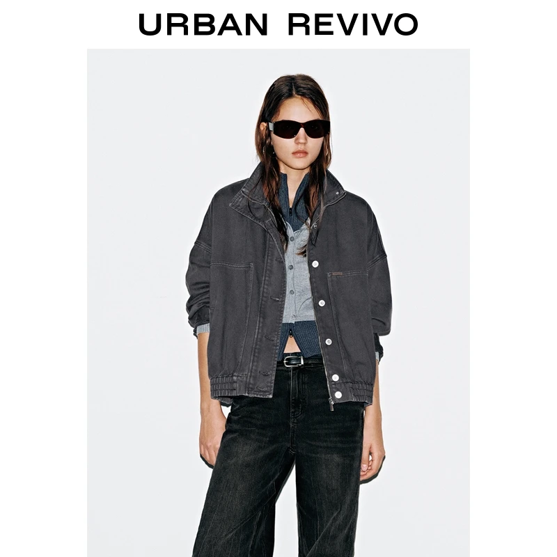 UR2025冬季新款女装简约立领超宽松棉质牛仔外套UYY850282