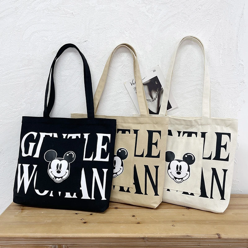 大容量帆布包包百搭女新款潮卡通米奇手提袋大学生上课单肩托特包