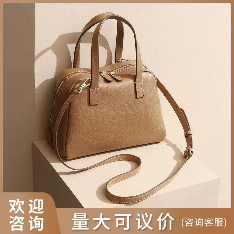 2025新款头层牛皮波贝包通勤百搭大容量斜挎包简约复古时尚手提