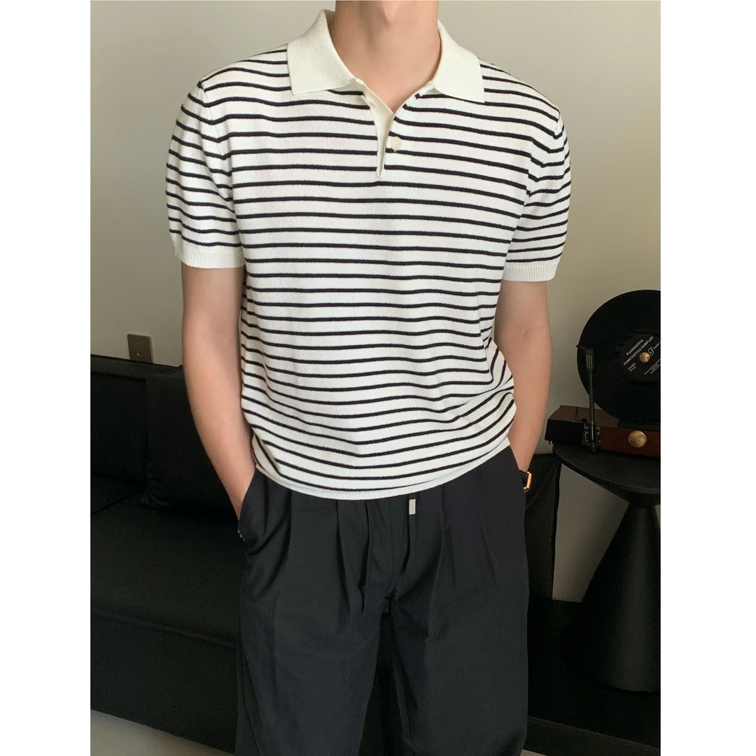 LIAOQIYUN/撞色polo衫短袖男韩版潮流上衣条纹针织衫体恤