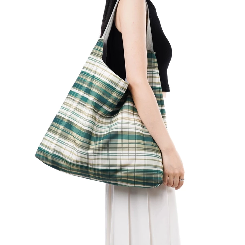 无则艺【冰丝月牙包】绿格子夏季款时尚印花运动单肩环保百搭小众