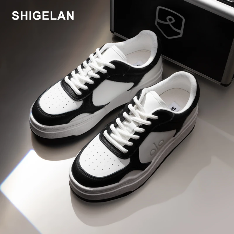 诗歌兰25款系带真皮百搭运动休闲鞋浅口厚底增高时尚板鞋女027-13