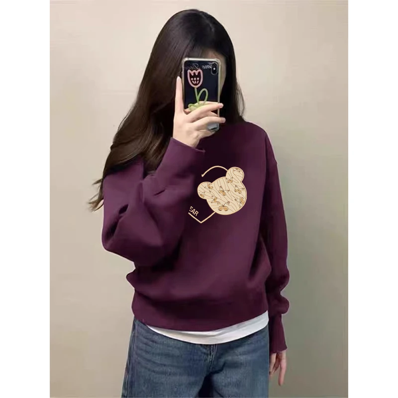 秋冬爆款圆领长袖加绒设计感卫衣时尚百搭大码宽松小个子加厚外套