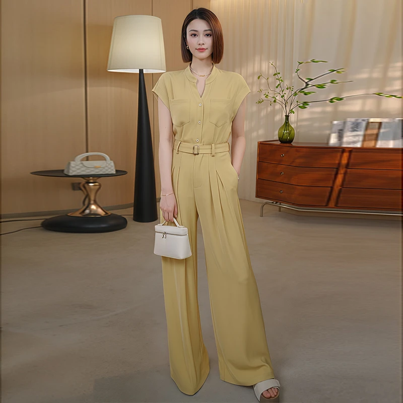 高级感轻奢套装女2025年夏季新款休闲减龄显瘦上衣阔腿裤两件套潮