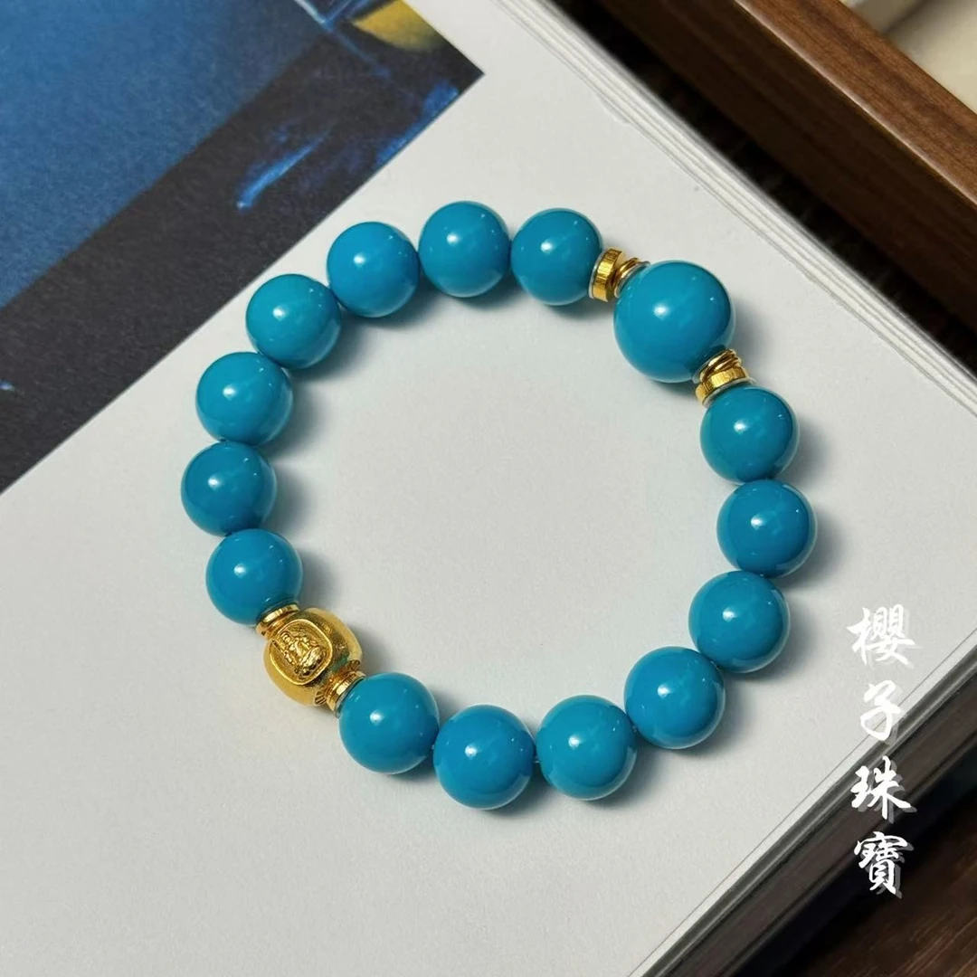 樱子 | 砚书 18K金原矿高瓷蓝大m绿松圆珠时尚百搭手串*YZLSS3818
