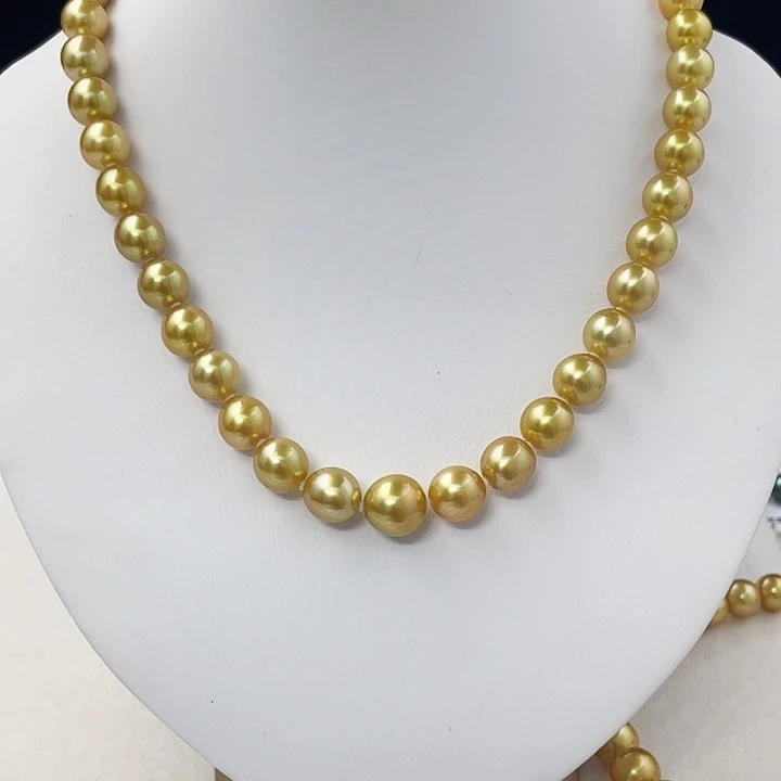 颈饰银S925镶嵌海水珍珠浓茶金9-11.1mm