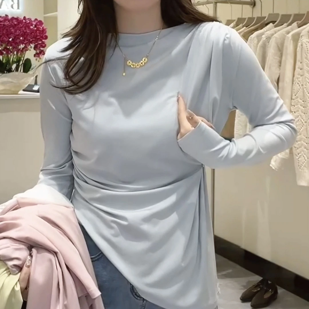 新款2025春季纯欲修身一字肩长袖T不规则上衣LK2501481