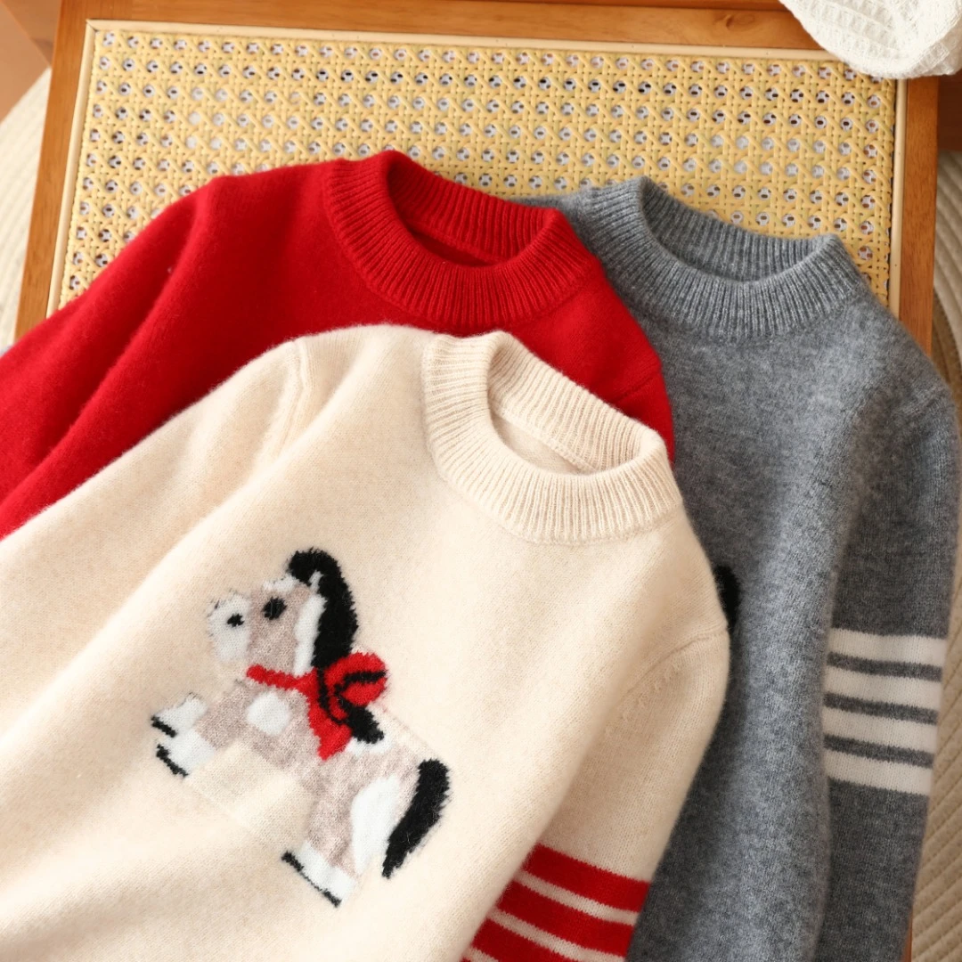 100%羊毛七针加厚圆领男女同款小马新年打底衫MY2507