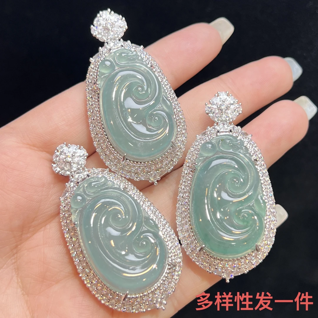 【红旭玉麟】天然翡翠A货蓝水如意吊坠 多样性发一件