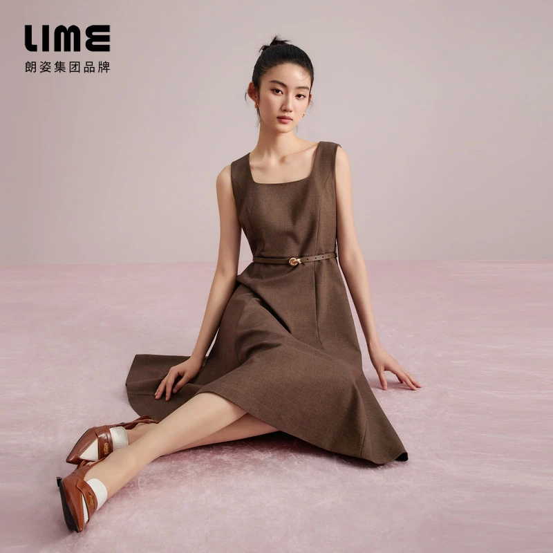 朗姿/莱茵【都市节拍】早秋气质通勤高端连衣裙深棕色LDGC7AWOP304