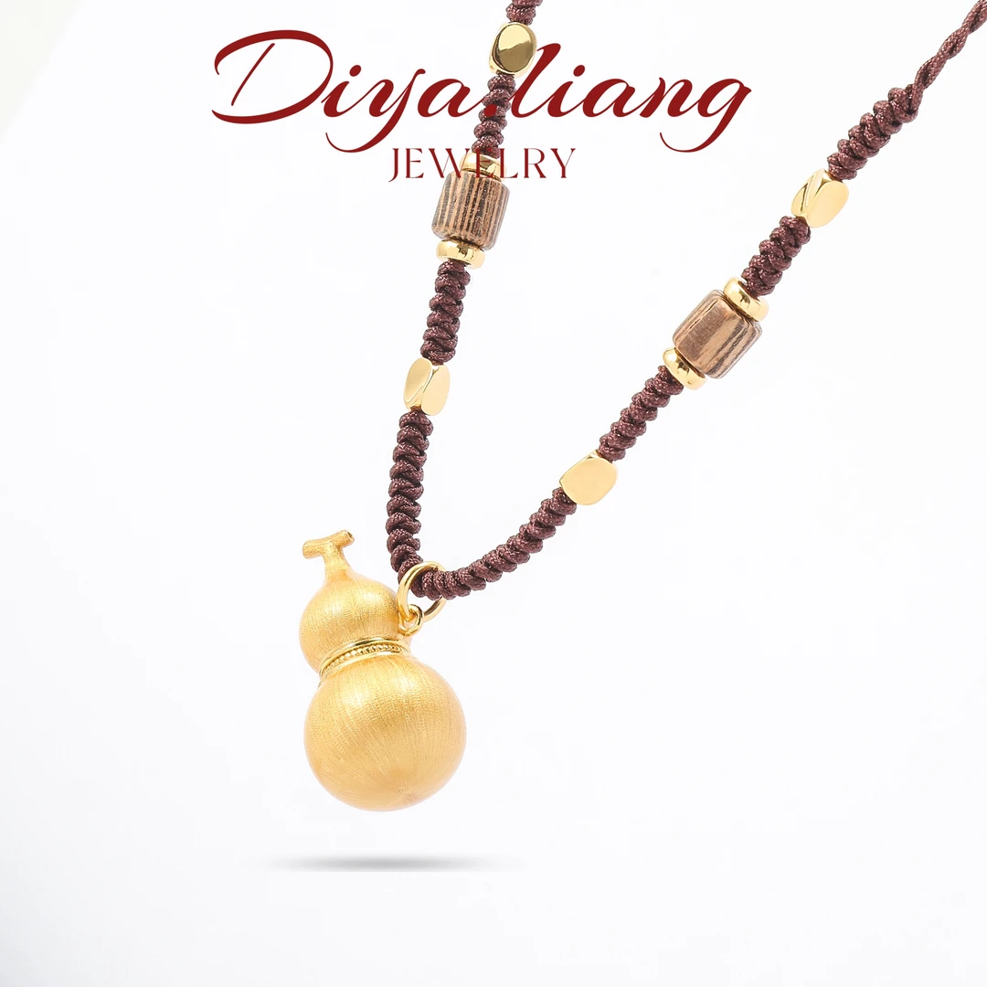 坠链均925银 梁雅帝新品【福禄安康】新中式拉丝金色葫芦纯银项链