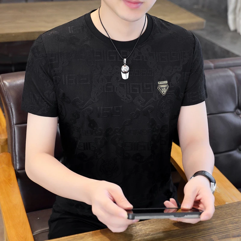 冰丝提花工艺美·豪爵保罗夏季T恤男士圆领休闲862139