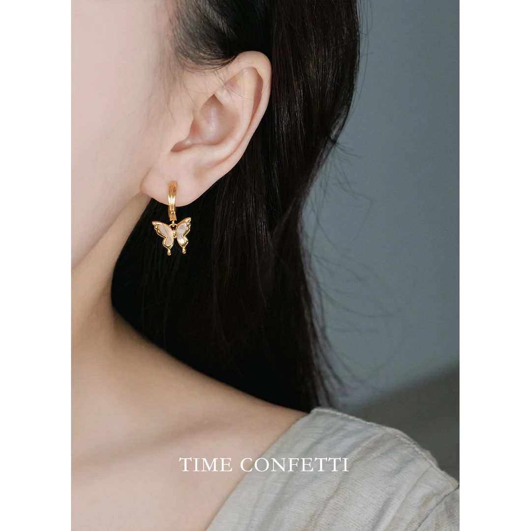 黄铜耳饰 镀K金【孙二娘】福蝶-新中式气质百搭蝴蝶耳钉TC 9622