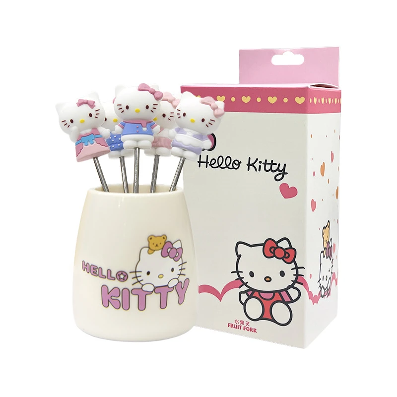 日本可爱卡通猫咪家用创意410不锈钢水果叉套装  06887