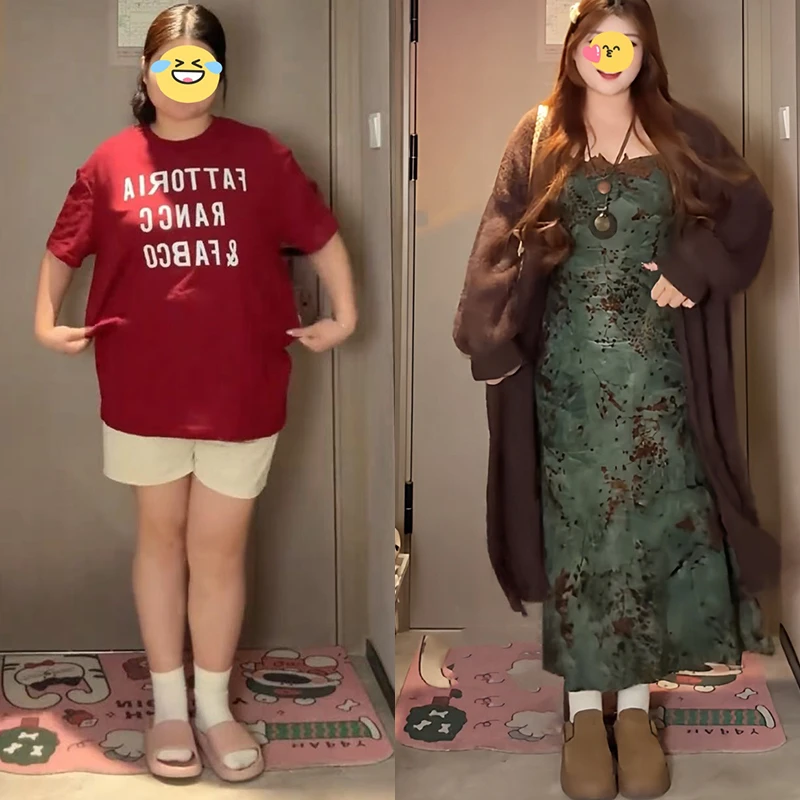 大码女装胖mm森系复古丝绒吊带连衣裙+毛衣开衫2025秋季显瘦套装