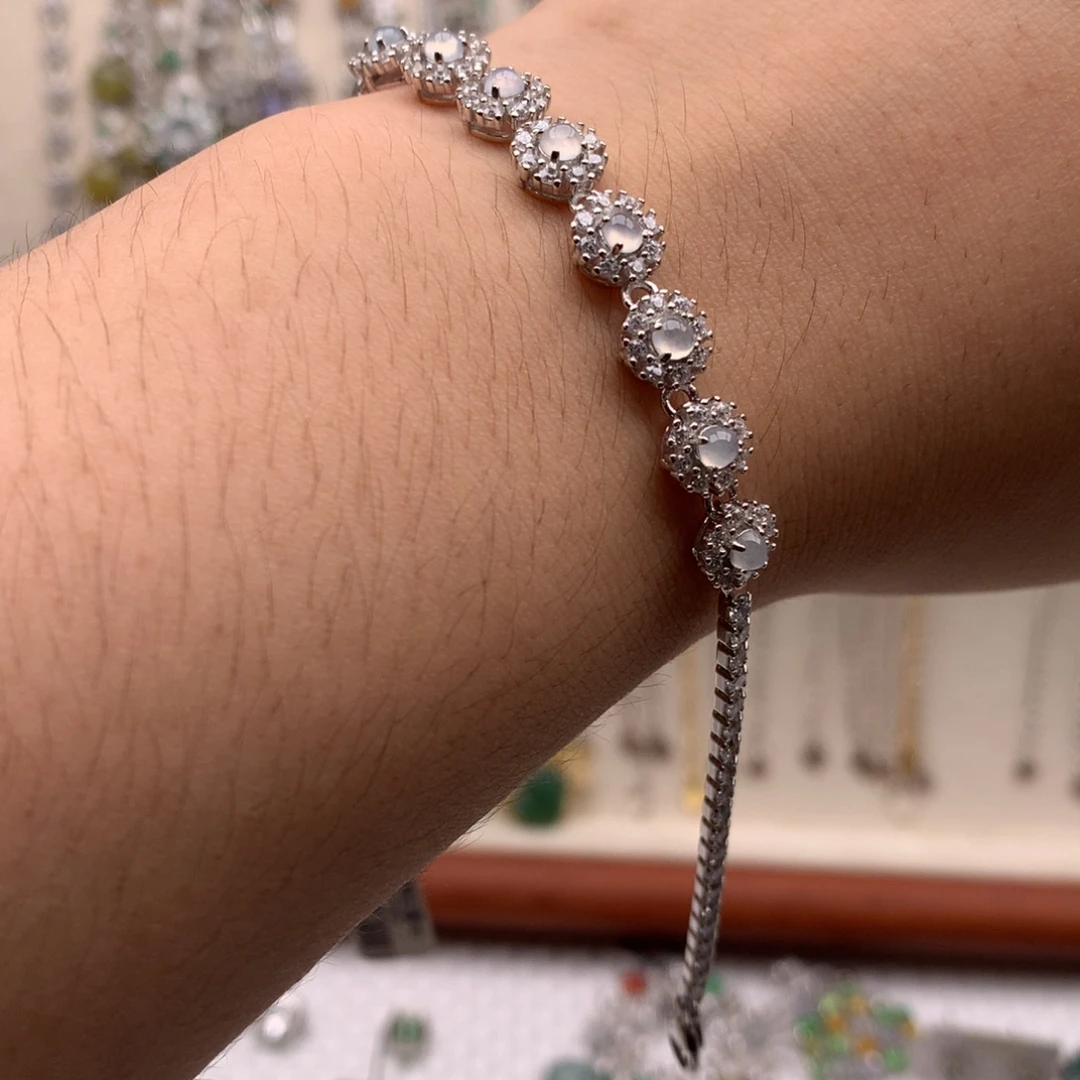 屁***宝翡翠银S925镶嵌戒指手链