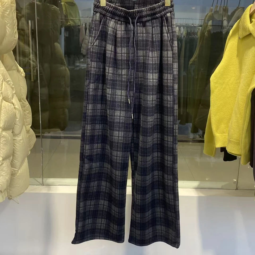 8823简约直筒格子百搭加绒休闲裤（裤长101cm左右）