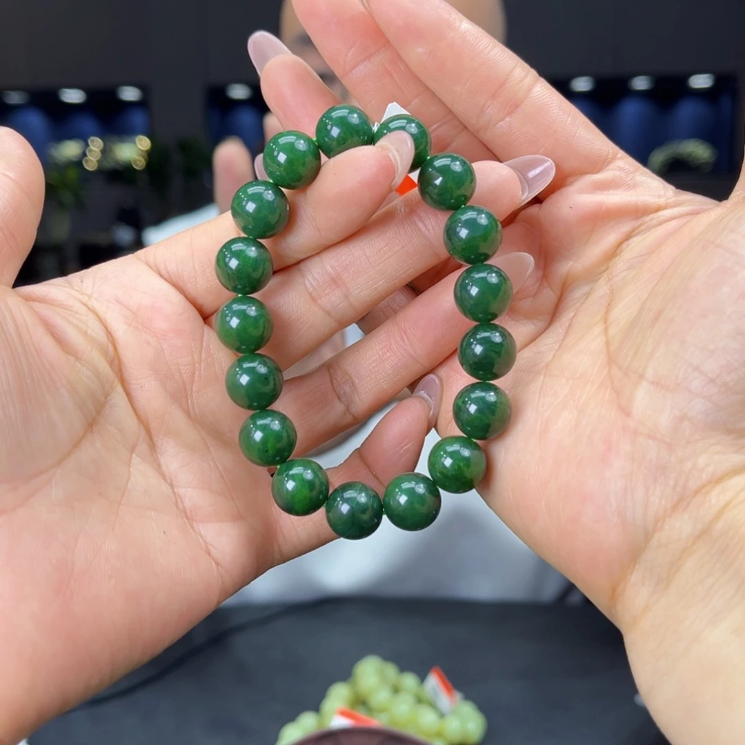 未镶嵌手链和田玉天然和田玉俄碧五号坑菠菜绿料12
