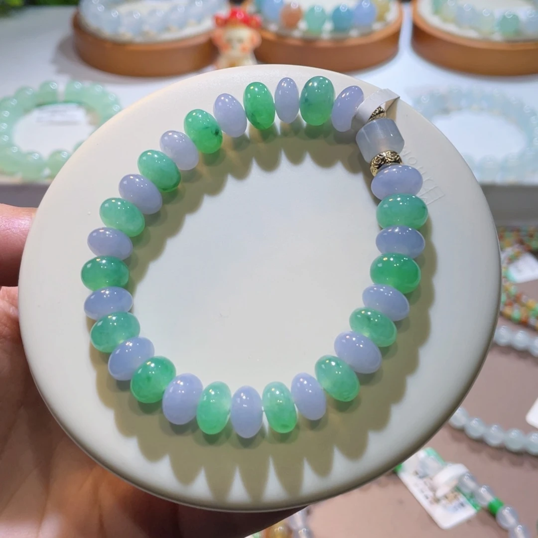 未镶嵌手链翡翠紫绿双彩鼓珠手串