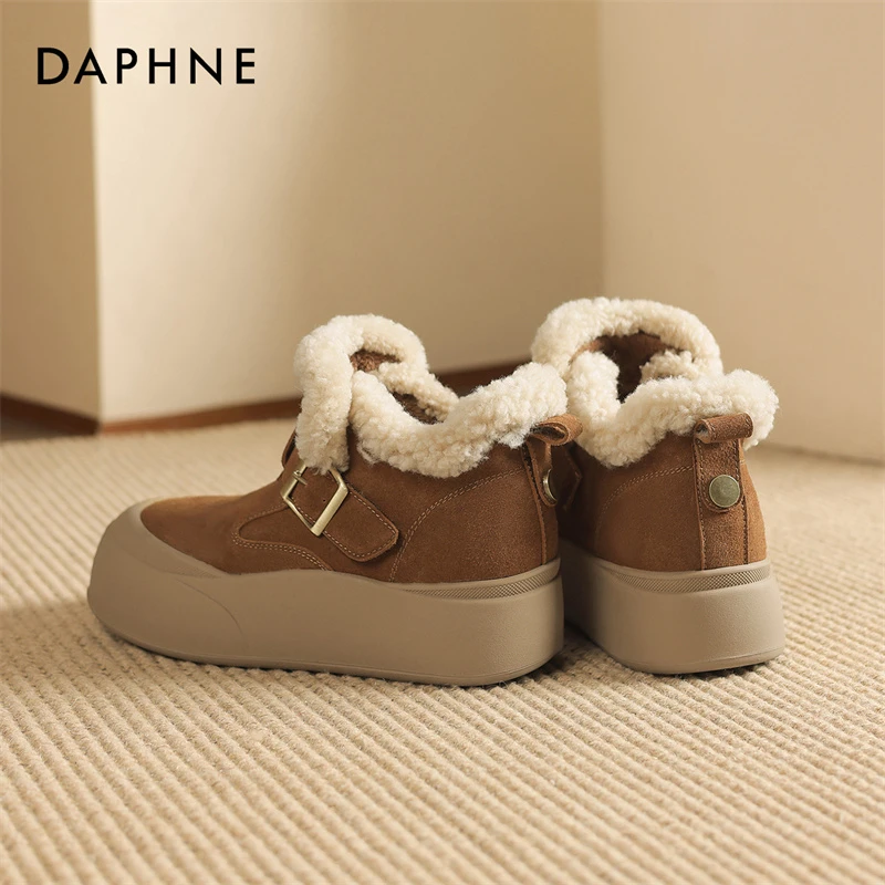 达芙妮厚底乐福鞋女款2025新款冬季加绒勃肯鞋一脚蹬雪地靴棉鞋子
