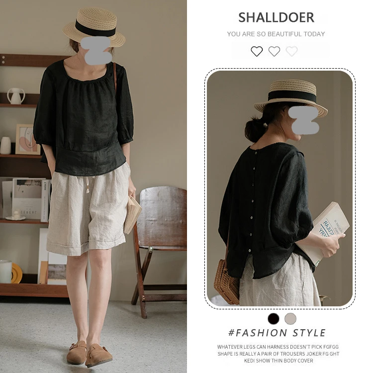 老钱风复古薄款黑色短袖衬衫女2026夏季新款宽松显瘦百搭体恤上衣