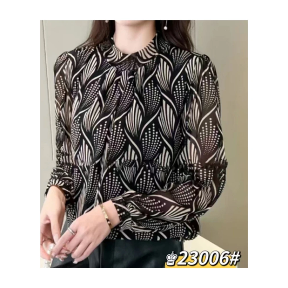 印花圆领春秋显瘦长袖衬衫休闲风网红时尚植物花卉  EY0TF422-KN