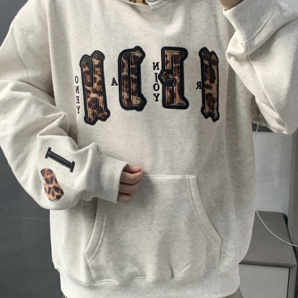 MEDM FW25 帽里豹纹双层皮毛帽衫美式街头宽松情侣卫衣 男女同款