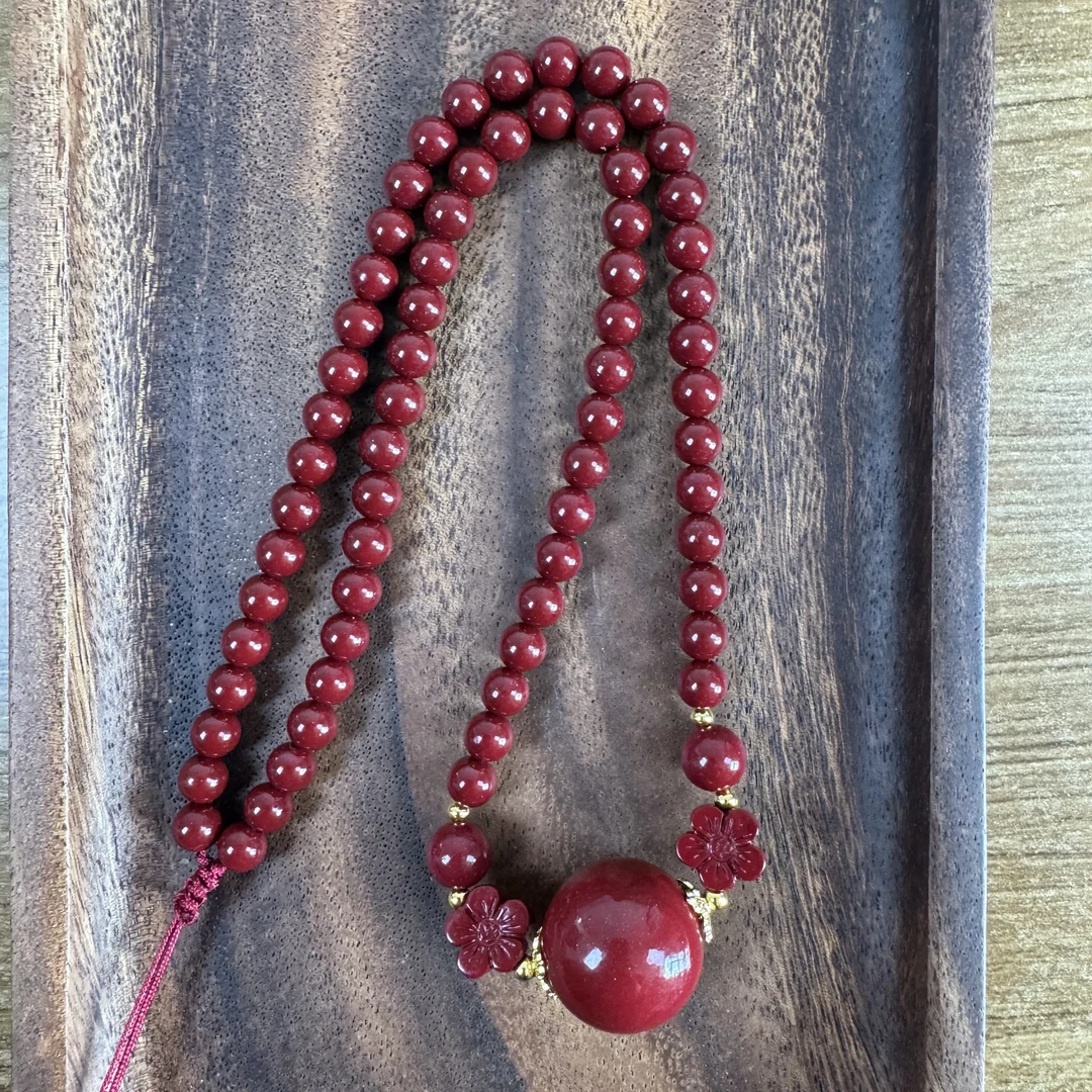 含辰砂工艺品精美设计雕刻花朵手工平行结珠链锁骨链