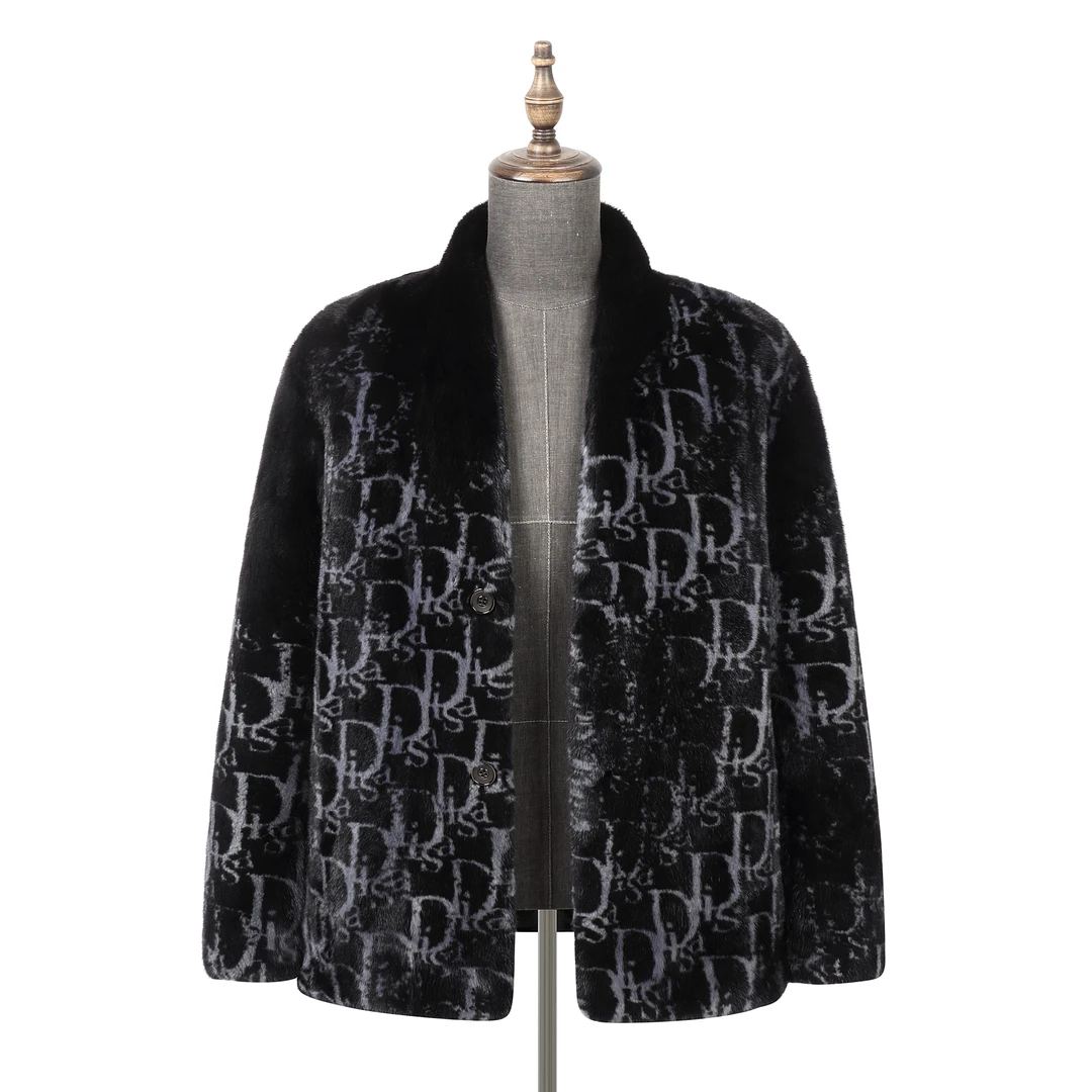 时尚小众潮流印花道袍外套男士水貂大衣进口水貂冬季保暖