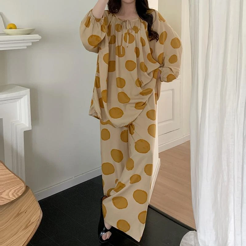2025年新款睡衣女春夏季长袖长裤家居服套装大码宽松薄可外穿夏天