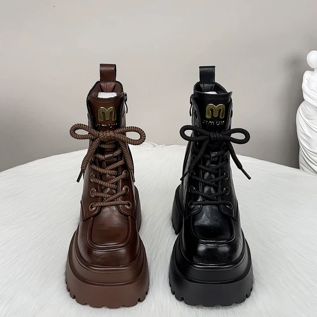香港真皮12cm内增高马丁靴女2025新爆款秋冬小个子厚底英伦风短靴
