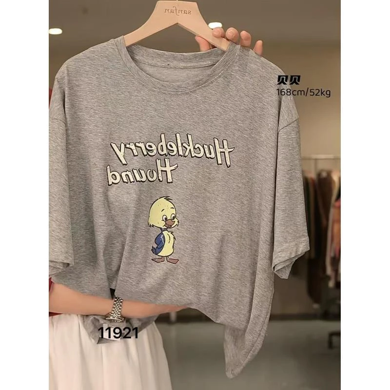 11921（部分无水洗唛，介意慎拍）WANGDAN新款小鸭子印花宽松短袖