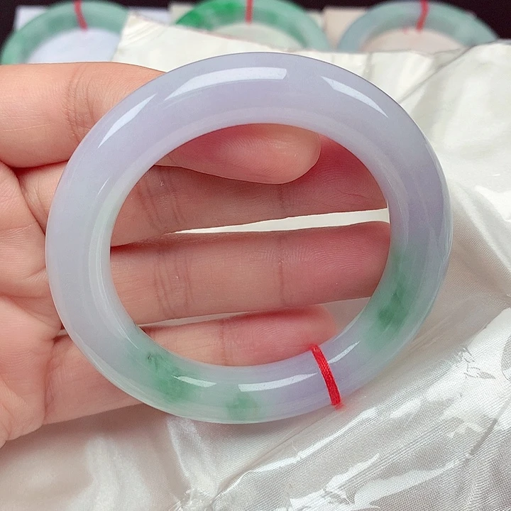 翡翠未镶嵌手镯55冰种春彩胖圆条手镯