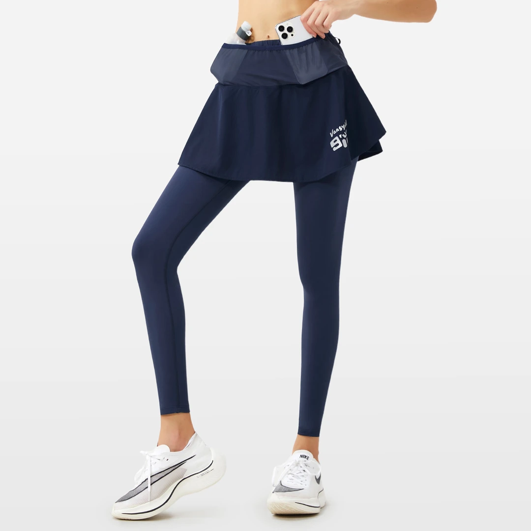 【全腰围都是口袋】春季户外跑步假两件运动长裤透气高腰紧身瑜伽裤