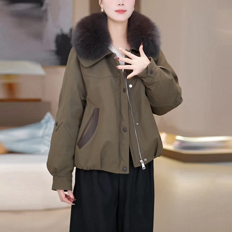 免洗遮肉显瘦大毛领短款羽绒服女2025冬季新款时尚保暖小个子外套