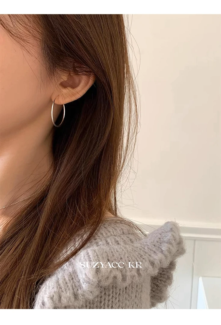 925银耳饰 【dd】s925银耳圈30mm韩版高智淡人风