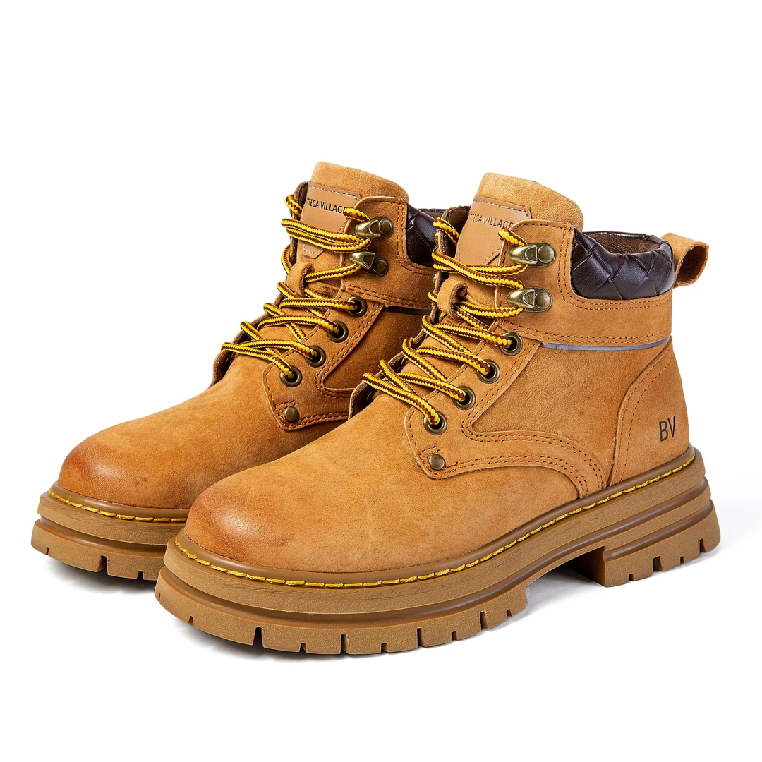 BOTTEGA秋冬新款真皮厚底户外休闲系带大黄靴男女同款