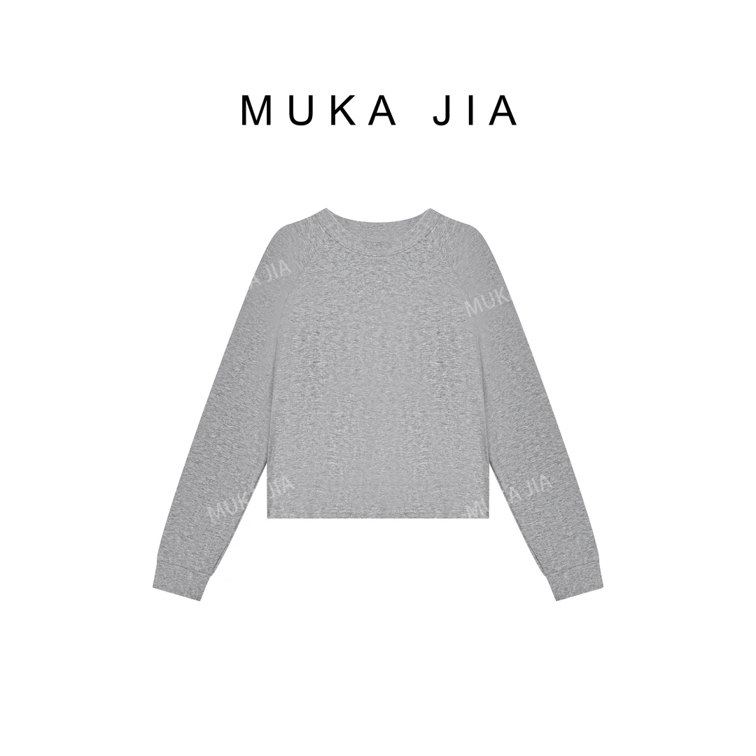 木卡家 春季韩系气质简约宽松长袖时尚百搭圆领上衣T恤