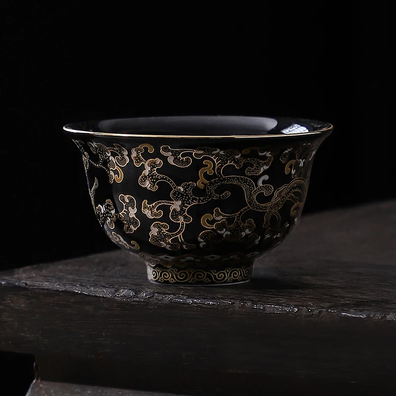 【西泠大咖上新】错金银龙纹压手杯中式陶瓷主人杯高档茶杯
