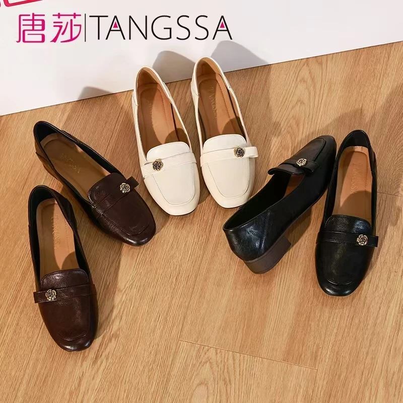 平底山茶花软底乐福鞋英伦风经典粗跟乐福鞋百搭单鞋方头6072女士