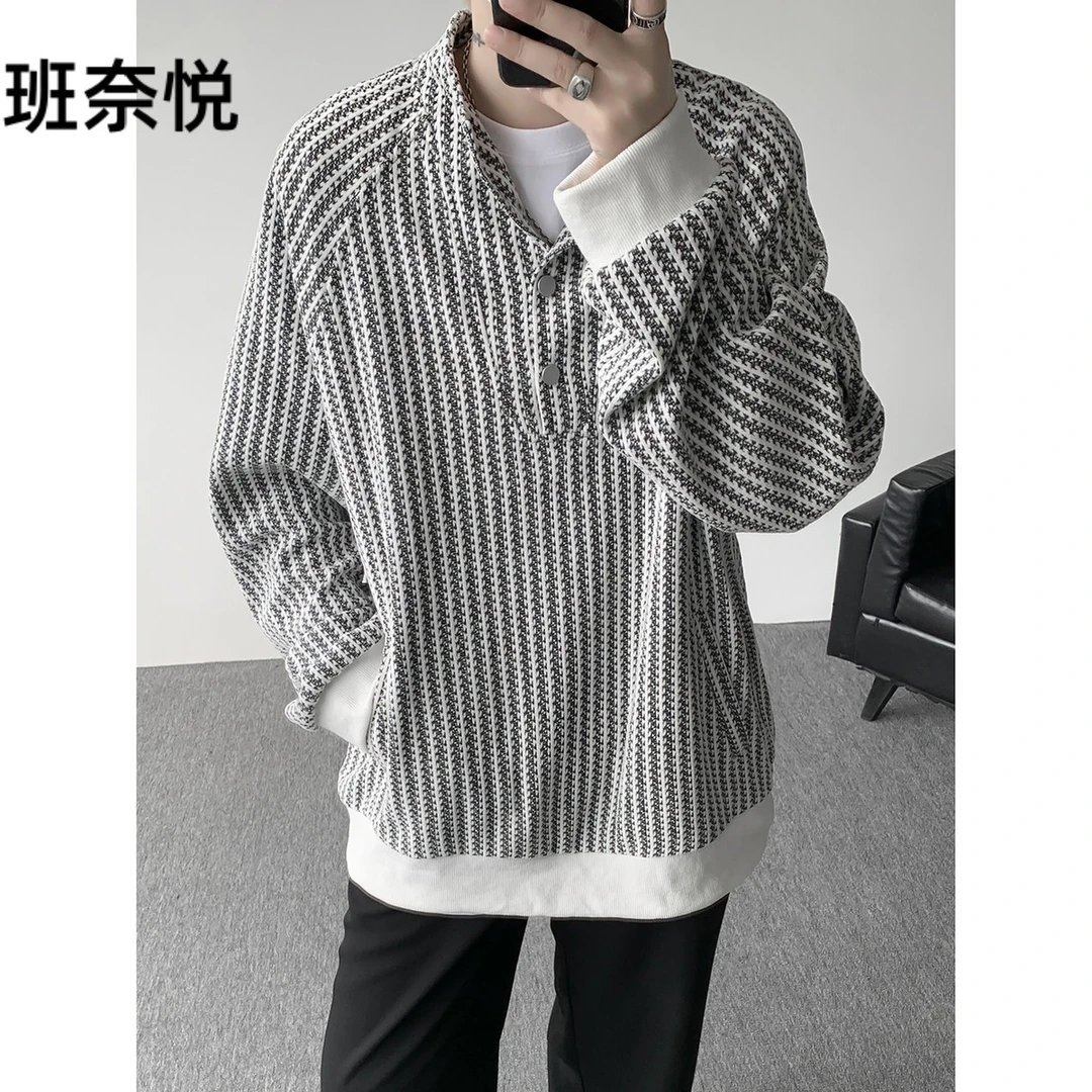 鱼骨纹排口卫衣男2025秋冬季新款潮牌重磅宽松休闲慵懒风长袖上衣