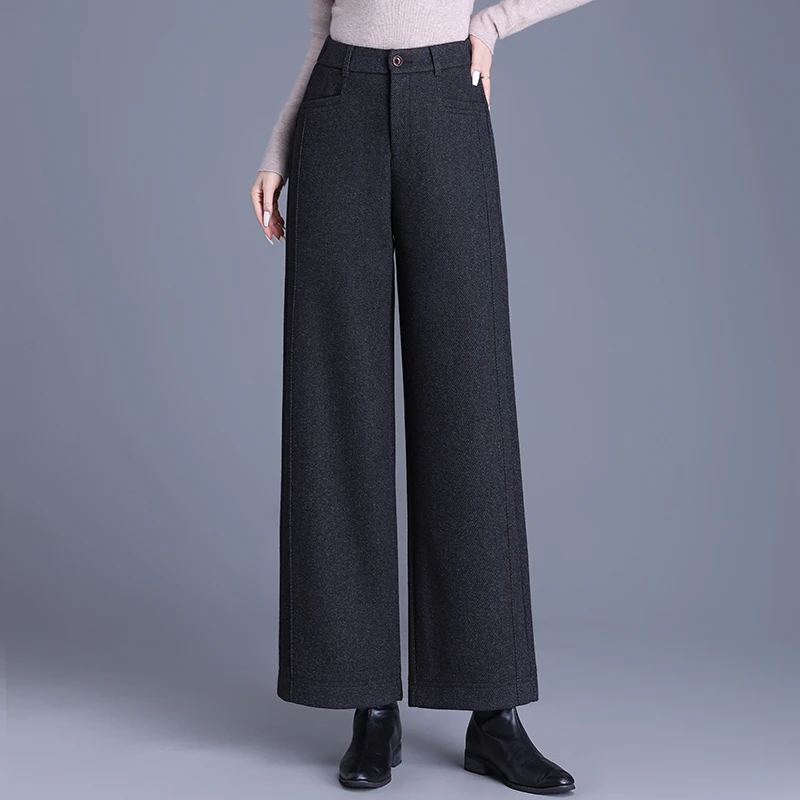 加厚垂感毛呢阔腿裤女宽松秋冬裤子通勤高腰显瘦遮肉直筒裤女裤子