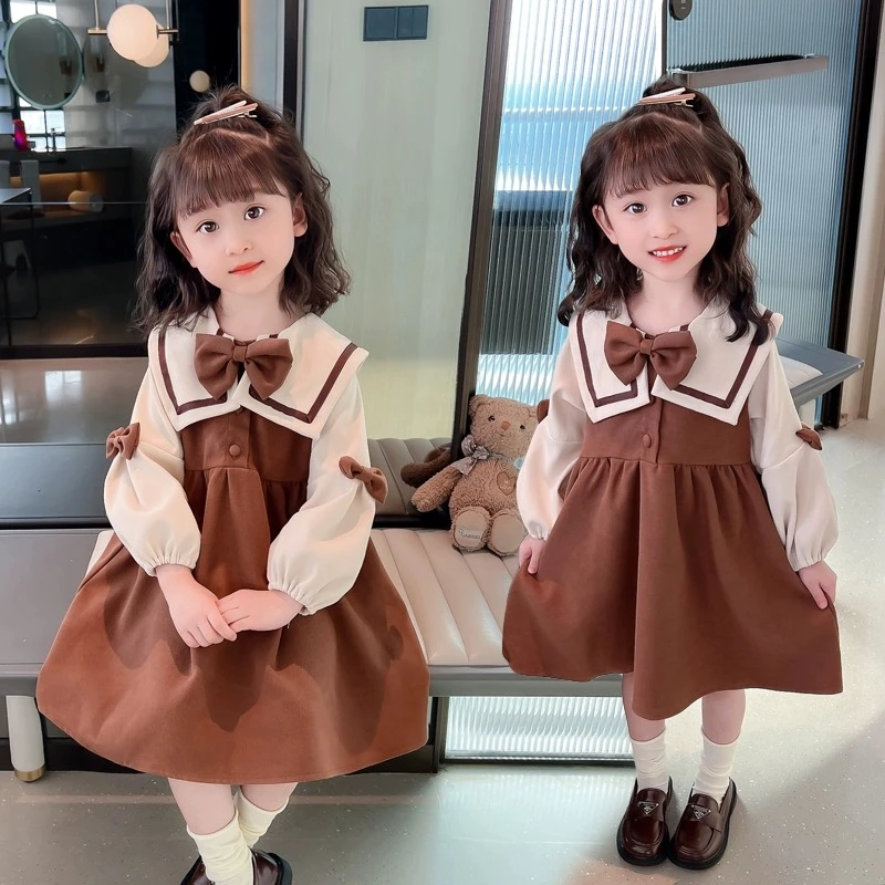 相沐鸟海军领蝴蝶结连衣裙-6019#