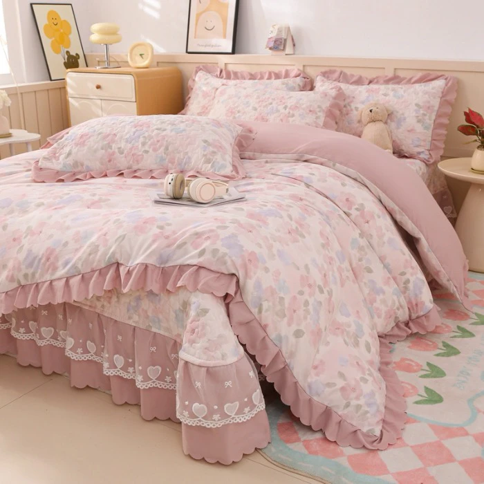 初夏夏被款-25新款云感木棉皱皱双层纱床盖款夏被四件套-压边款