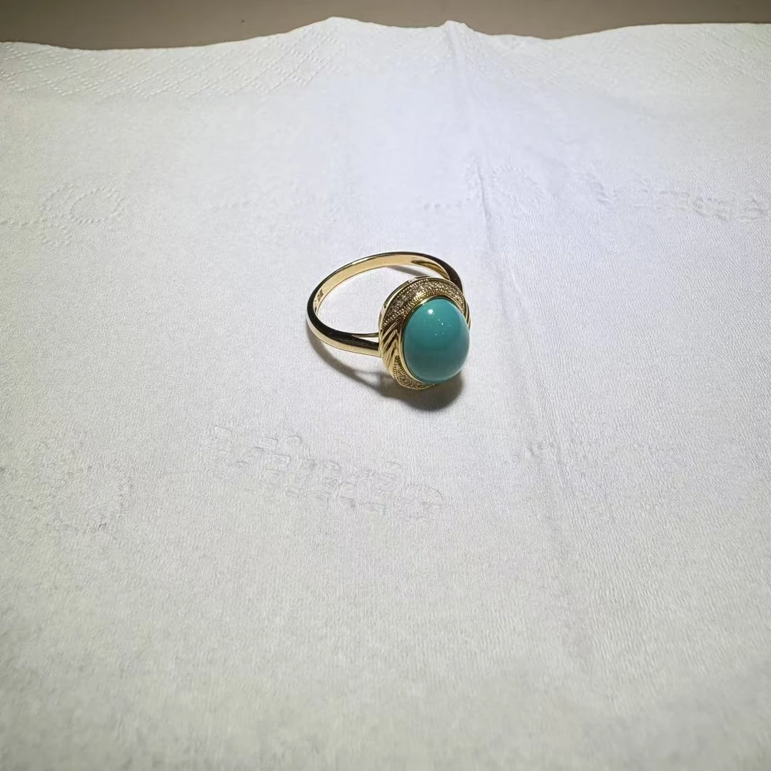 【举石优选】H0223-H24-83绿松石戒指18k（一件/约10*7*3mm）J