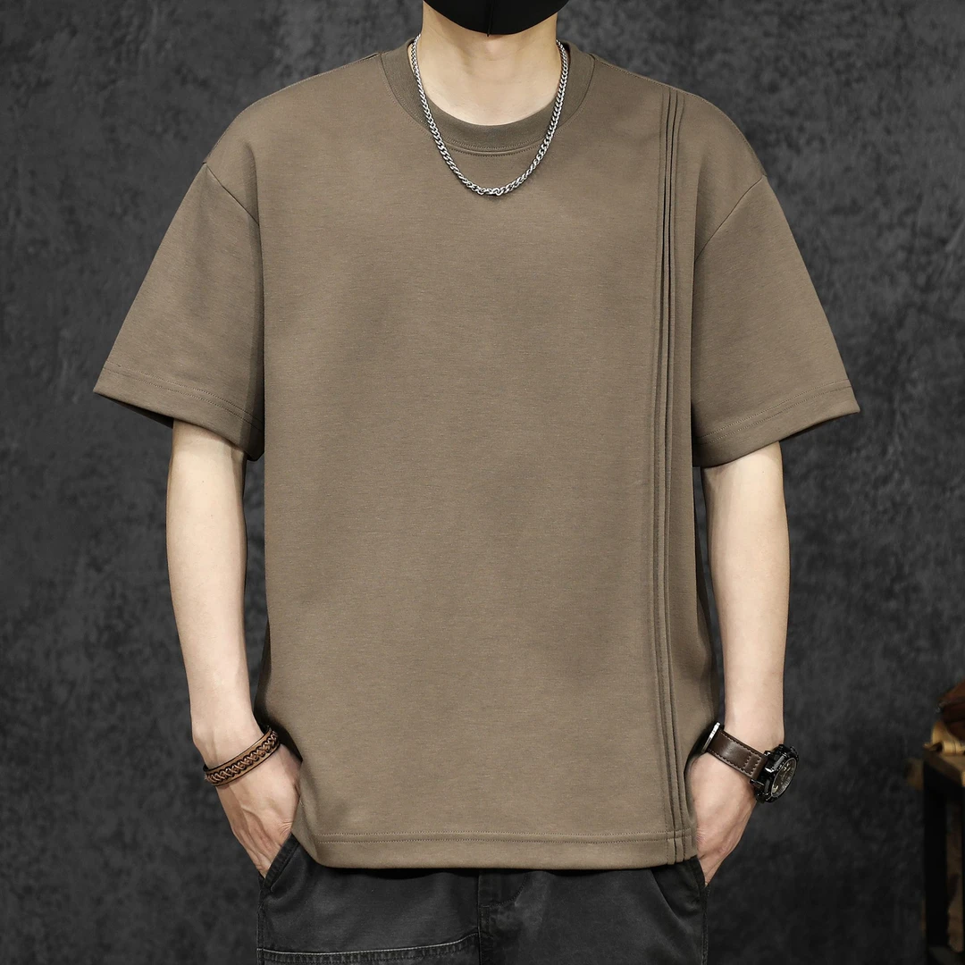300g重磅设计感拼接短袖t恤男夏季新款大码高端半袖纯色上衣体恤T