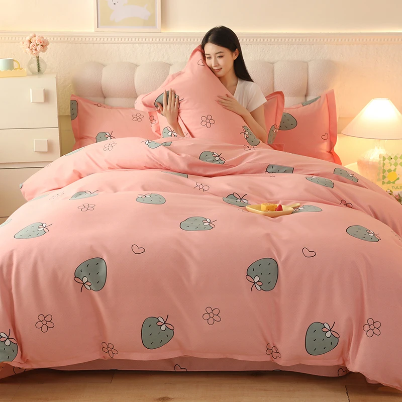 款款纯棉亲肤透气可裸睡全棉四件套床上用品被套床单四季通用被罩