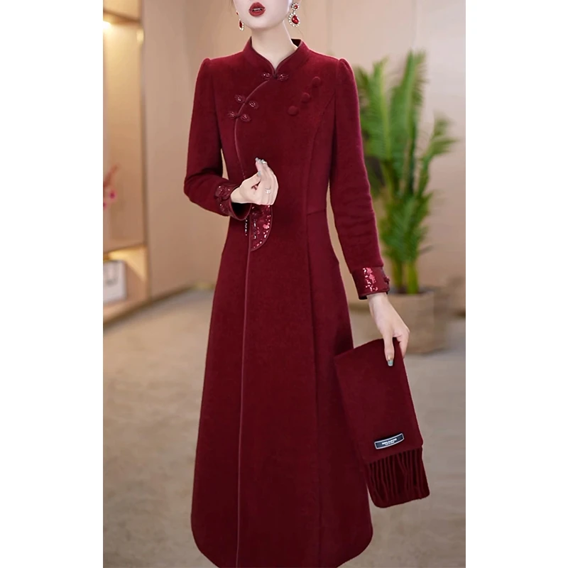 哥弟阿玛施正品婚宴礼服套装裙女2025春秋新款加厚保暖妈妈改良旗