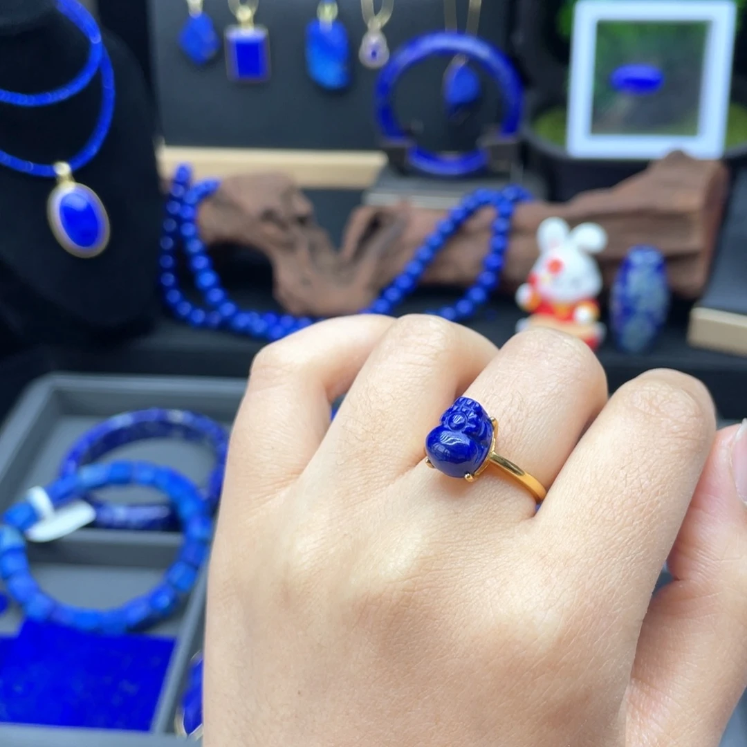 银S925镀金镶嵌青金石戒指