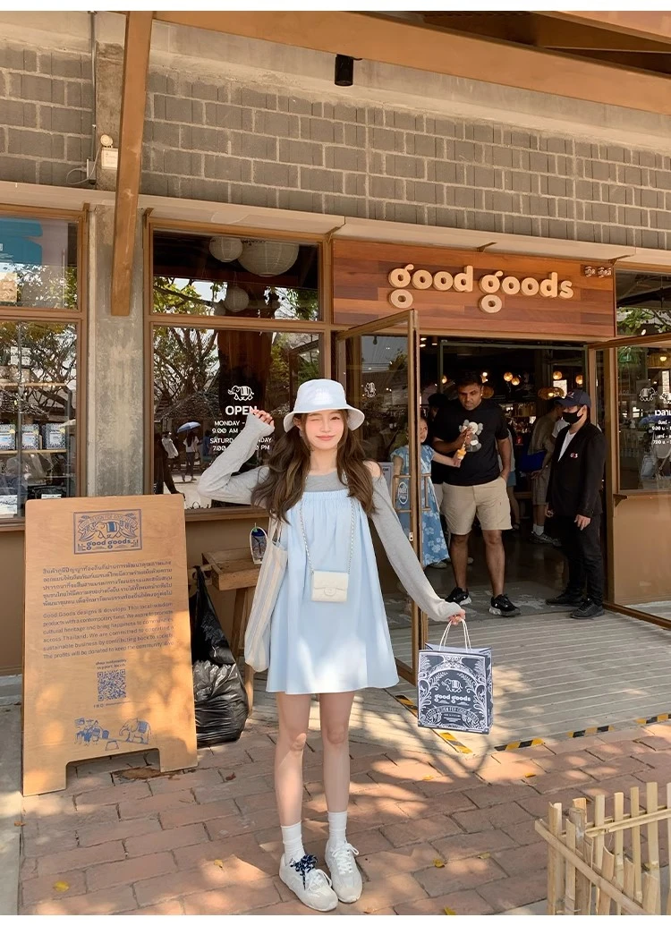 FF BLUE  南法蓝调 拼接假两件撞色连衣裙